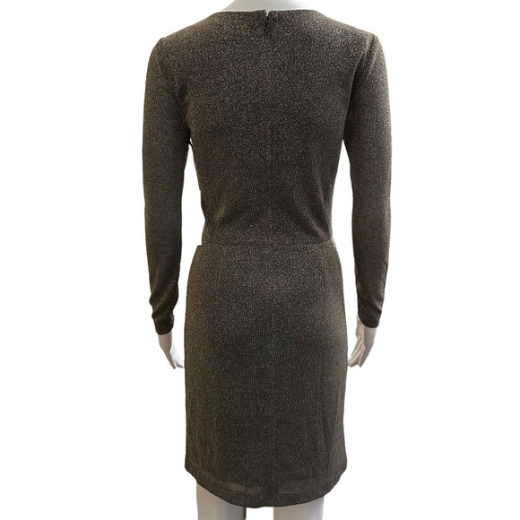 L’Agence Womens Size 2 Dries Gold/Blue Metallic V-Neck Mini Ruched Dress Party - Picture 6 of 16